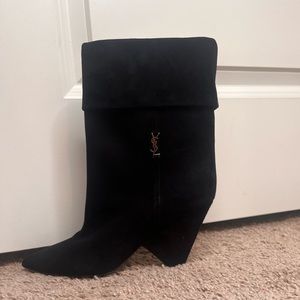 Black YSL bootie suede never worn 40 Italy Neiman Marcus